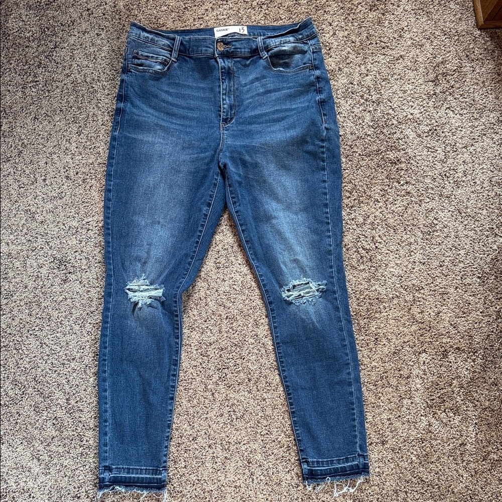 Garage Women's Ripped Dark Blue Skinny Jeans